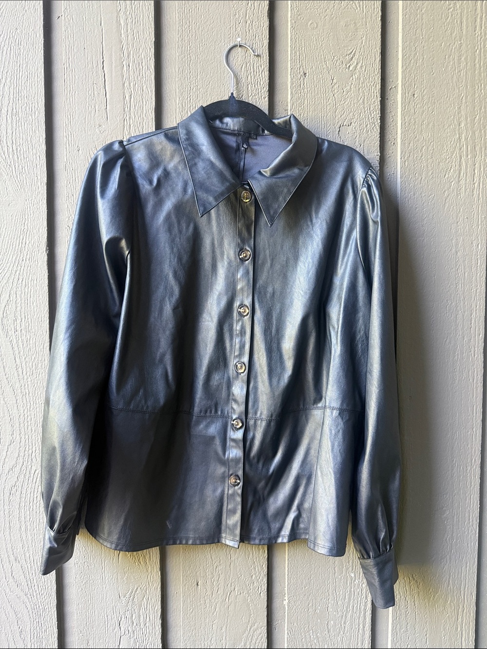 Faux Leather Button-Up Shirt in black by Who What Wear size L